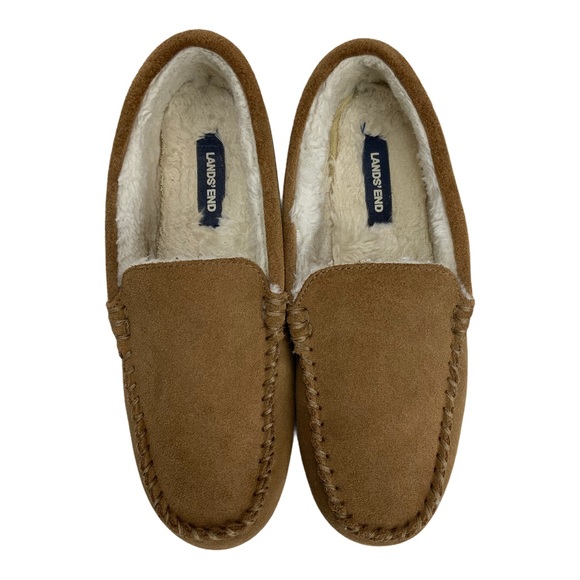 Lands' End Shoes - LANDS’ END Tan Suede Moccasin Slippers SZ 8